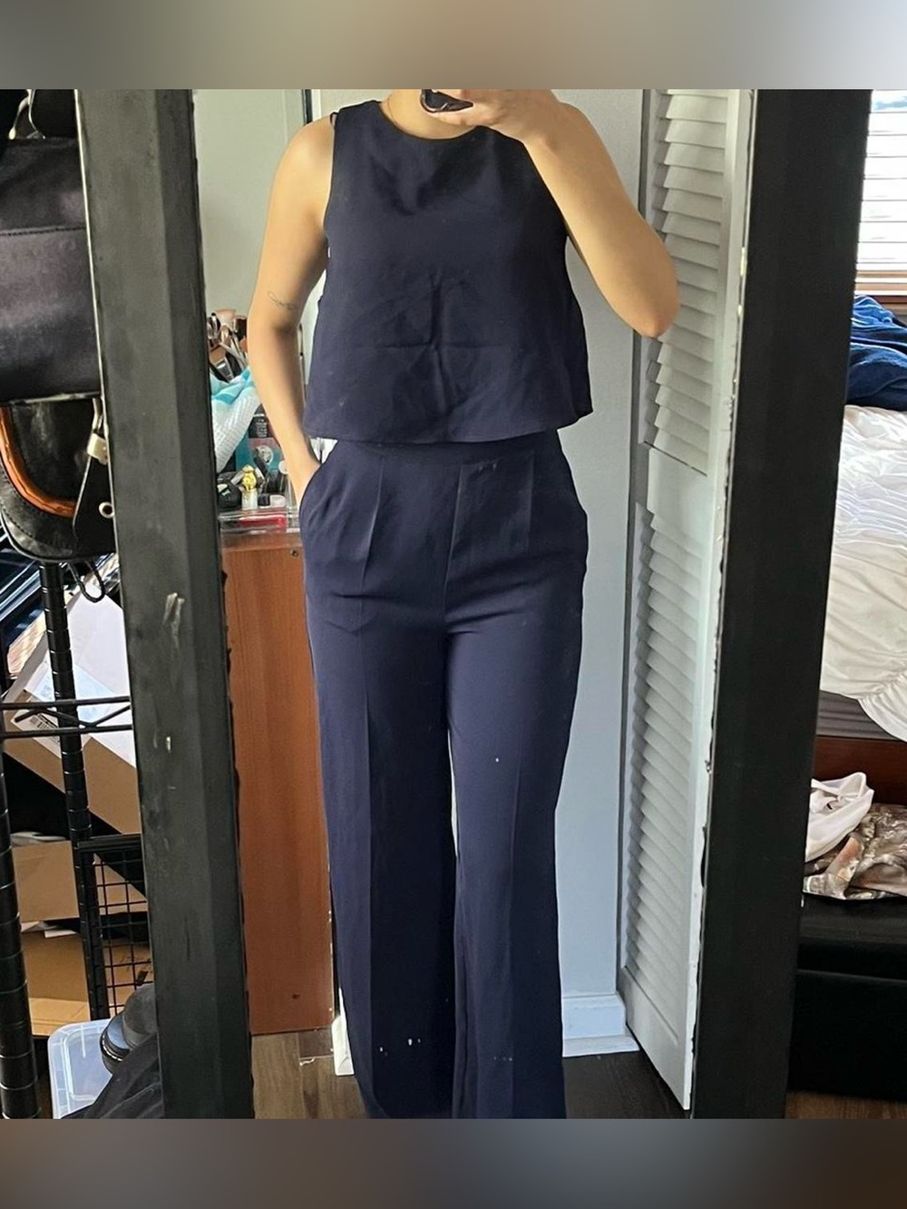 Zara Basic wideleg jumpsuit in navy blue
